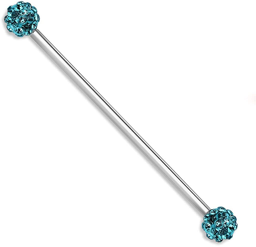 Forbidden Body Jewelry 14g 1.5 Inch (38mm) Surgical Steel Ferido Crystal Industrial Barbell (Choose Color)