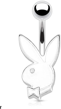 Forbidden Body Jewelry 16g 8mm Surgical Steel Epoxy Glossed Petite Playboy Bunny Belly Ring (Choose Color)