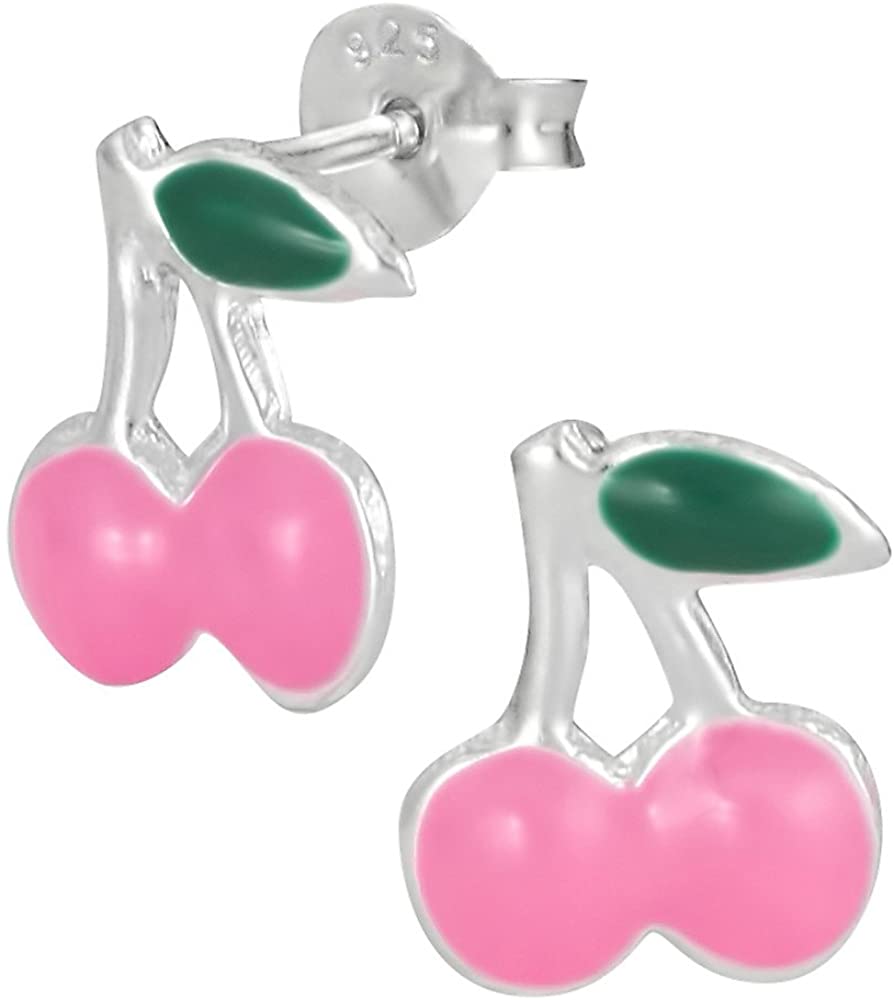 Hypoallergenic Sterling Silver Cherry Stud Earrings for Kids (Nickel Free)