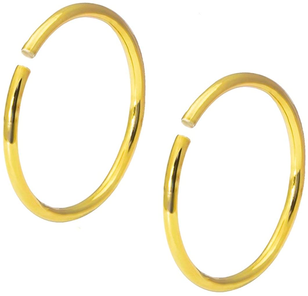 Forbidden Body Jewelry 20g 8mm Surgical Steel Titanium IP Plated Gold Nose Hoop (Single)