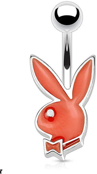 Forbidden Body Jewelry 16g 8mm Surgical Steel Epoxy Glossed Petite Playboy Bunny Belly Ring (Choose Color)