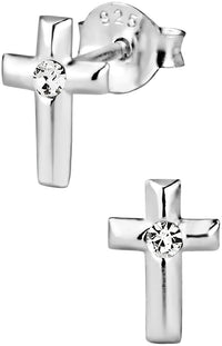 Hypoallergenic Sterling Silver Crystal Cross Stud Earrings for Kids (Nickel Free)