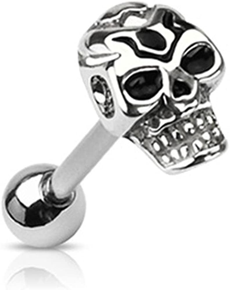 Forbidden Body Jewelry 14g 16mm (5/8 Inch) Surgical Steel Skull Head Tongue Piercing Barbell