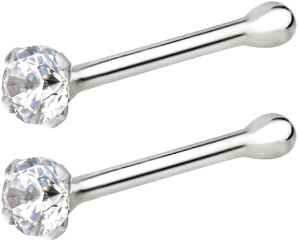 Forbidden Body Jewelry 22g 14k Gold CZ Simulated Diamond Micro Nose Stud, 1.25mm CZ Single