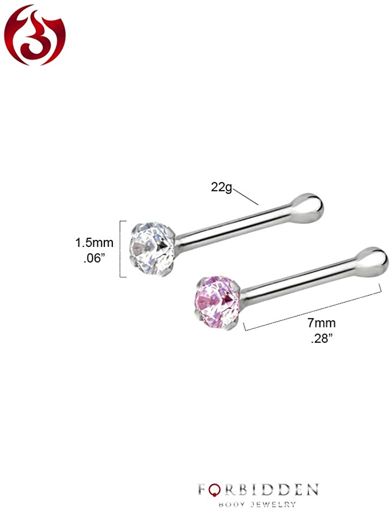 Forbidden Body Jewelry 22g Sterling Silver CZ Simulated Diamond Micro Nose Stud, 1.5mm Crystal