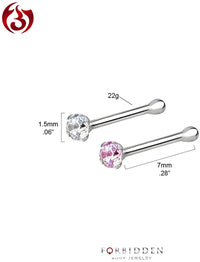 Forbidden Body Jewelry 22g Sterling Silver CZ Simulated Diamond Micro Nose Stud, 1.5mm Crystal