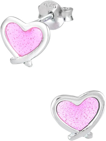 Hypoallergenic Sterling Silver Pink Heart Stud Earrings for Kids (Nickel Free)