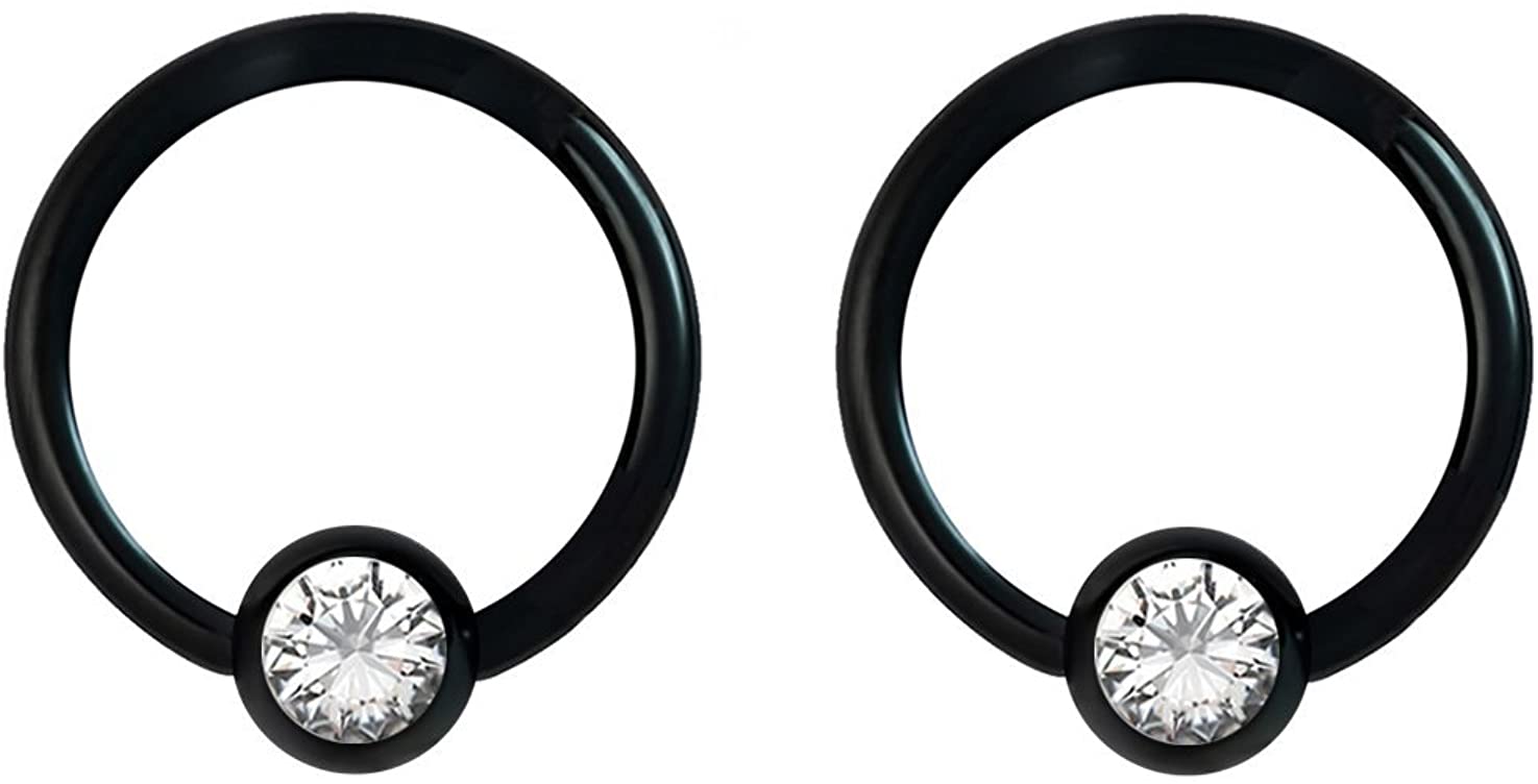 Forbidden Body Jewelry Pair 14g-18g Rainbow & Black Surgical Steel CZ Piercing Hoops (Select Hoop Color/Gauge/Diameter/CZ Color)