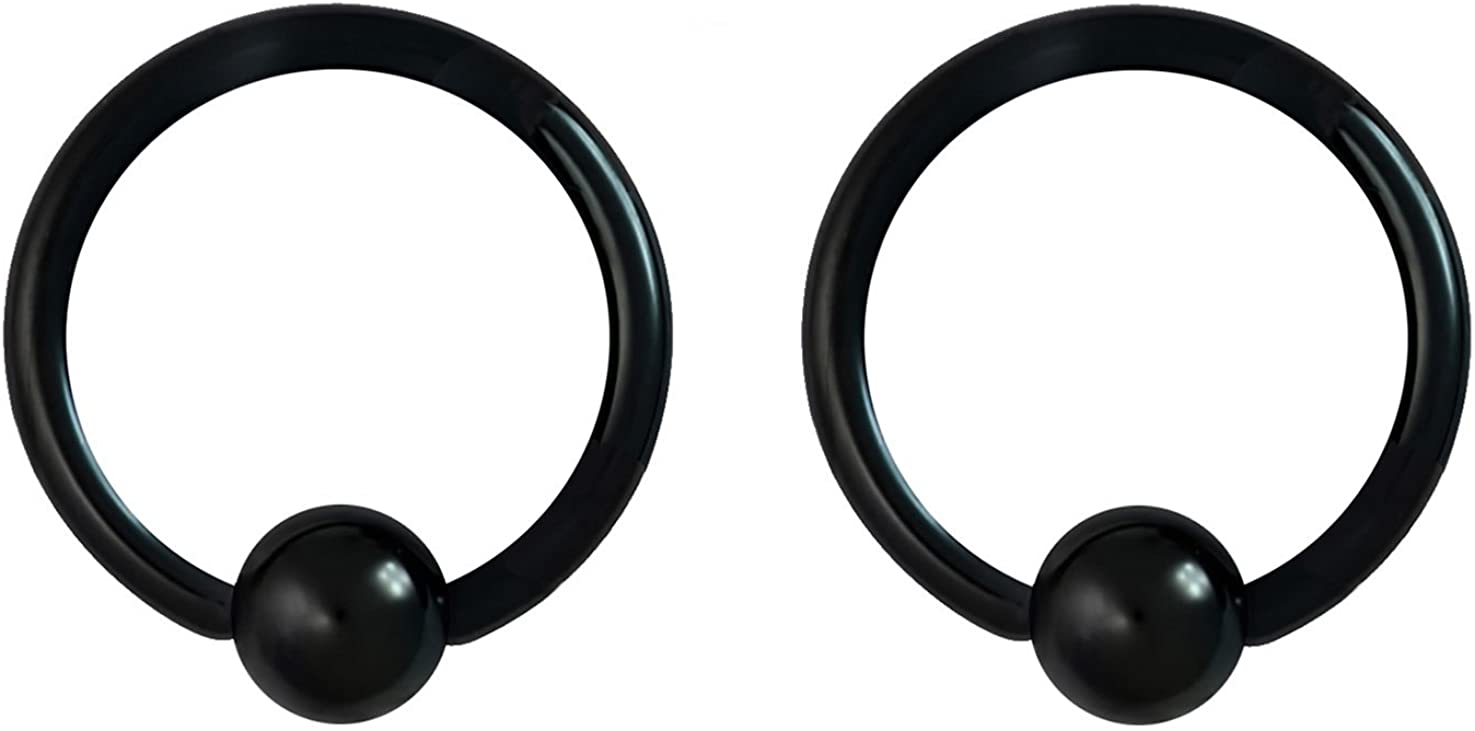 Pair 10g-20g Black/Rainbow Surgical Steel Captive Bead Body Piercing Hoops (Select Color/Gauge/Diameter)