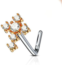 Forbidden Body Jewelry 20g Surgical Steel Large CZ Crystal Cross L-Shaped Nose Stud (Choose Color)