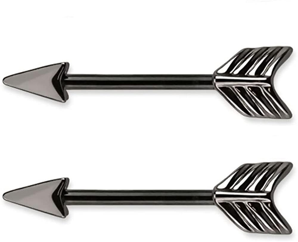 Forbidden Body Jewelry Pair of 14g 12mm Surgical Steel Arrow Nipple Piercing Barbells