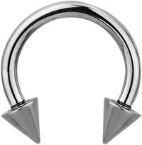 14g 10 mm (3/8") Titanium Double Spike Horseshoe Body Piercing Ring, 4 mm Cones