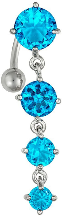 Forbidden Body Jewelry Sexy Reverse Mount Dangle Belly Button Ring with Cascade of Aqua Blue Crystal Gems