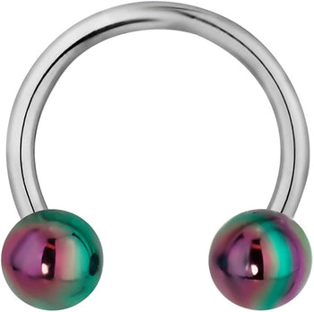 Forbidden Body Jewelry 16g 10mm Surgical Steel Horseshoe Piercing Ring with 4mm Rainbow Acrylic Balls