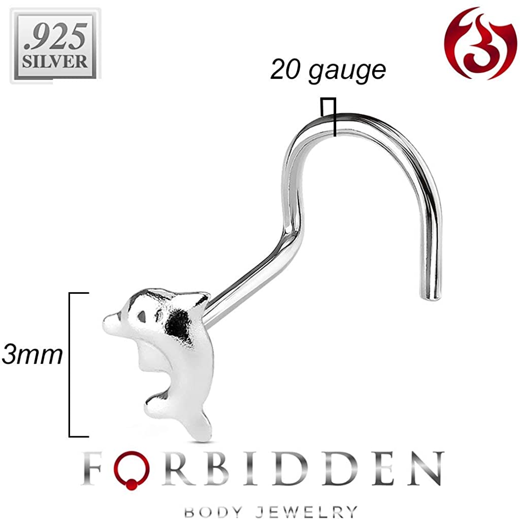 20g .925 Sterling Silver 3mm Heart or Dolphin Top Nose Screw (Choose Style)