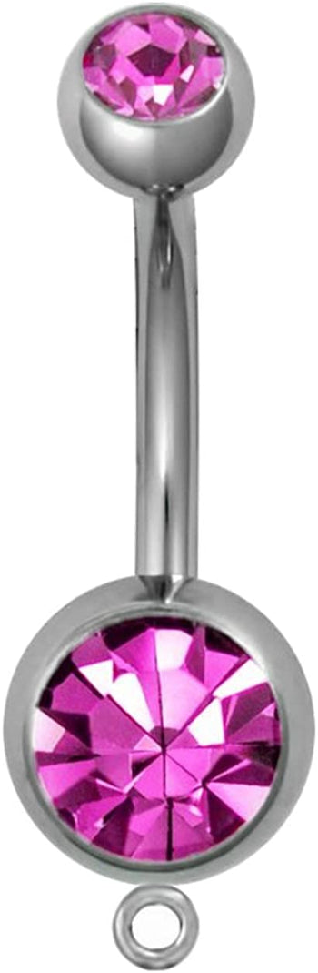 Surgical Steel Add a Charm Pink Double Jeweled Dangle Belly Button Ring