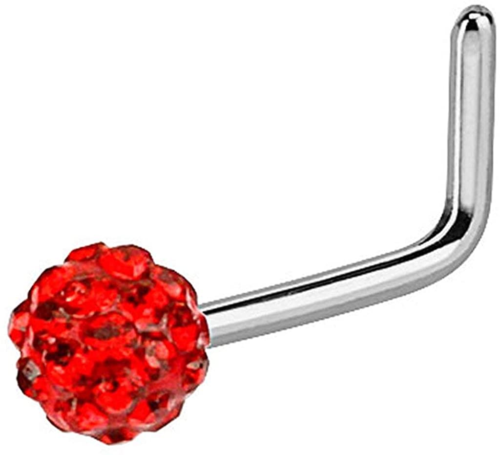 Forbidden Body Jewelry 20g Surgical Steel 3mm Crystal Glam Ball Top L-Shaped Nose Stud (Choose Color)