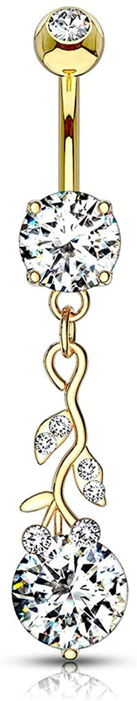 Forbidden Body Jewelry 14g Surgical Steel Sexy Vine with Solitaire CZ Dangle Belly Ring