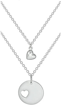 Penny & Piper Mother Daughter Necklaces for 2: Sterling Silver Plated Heart Charm & Heart Cut Out Necklaces