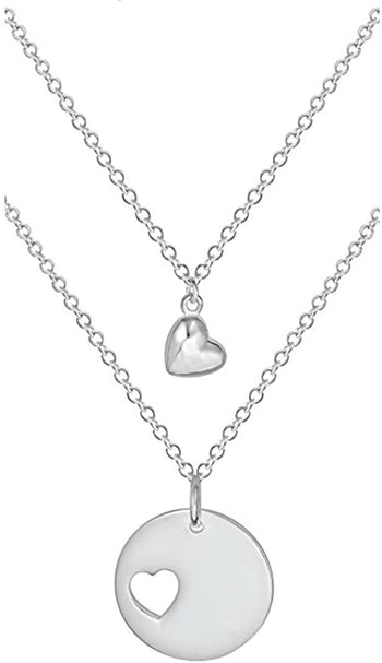 Penny & Piper Mother Daughter Necklaces for 2: Sterling Silver Plated Heart Charm & Heart Cut Out Necklaces