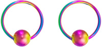 Pair 10g-20g Black/Rainbow Surgical Steel Captive Bead Body Piercing Hoops (Select Color/Gauge/Diameter)