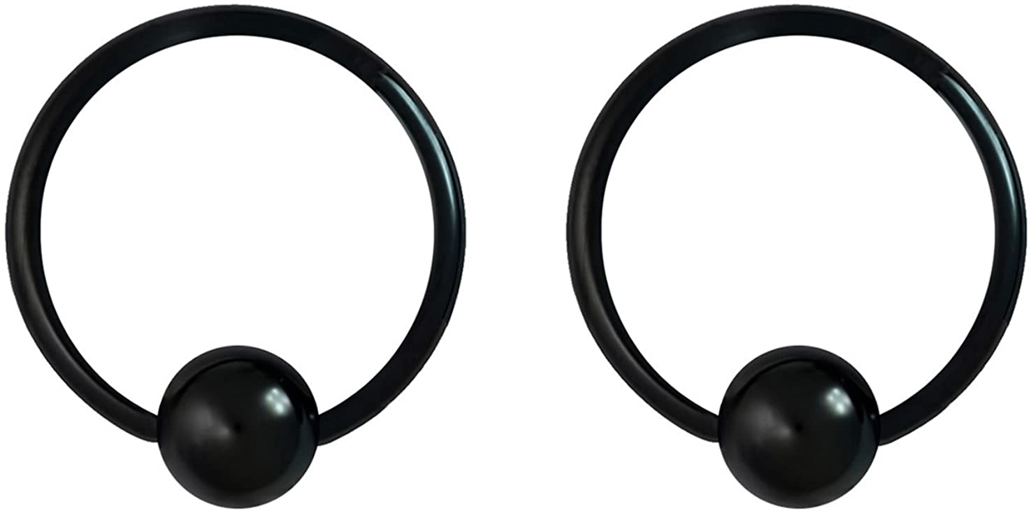 Pair 10g-20g Black/Rainbow Surgical Steel Captive Bead Body Piercing Hoops (Select Color/Gauge/Diameter)