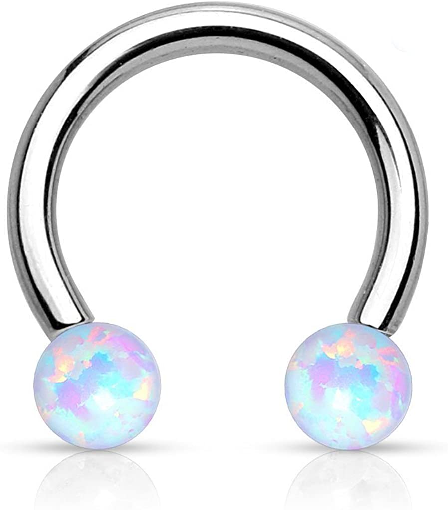 Forbidden Body Jewelry 16g 8mm Surgical Steel Internally Threaded Opalite Horseshoe Ring