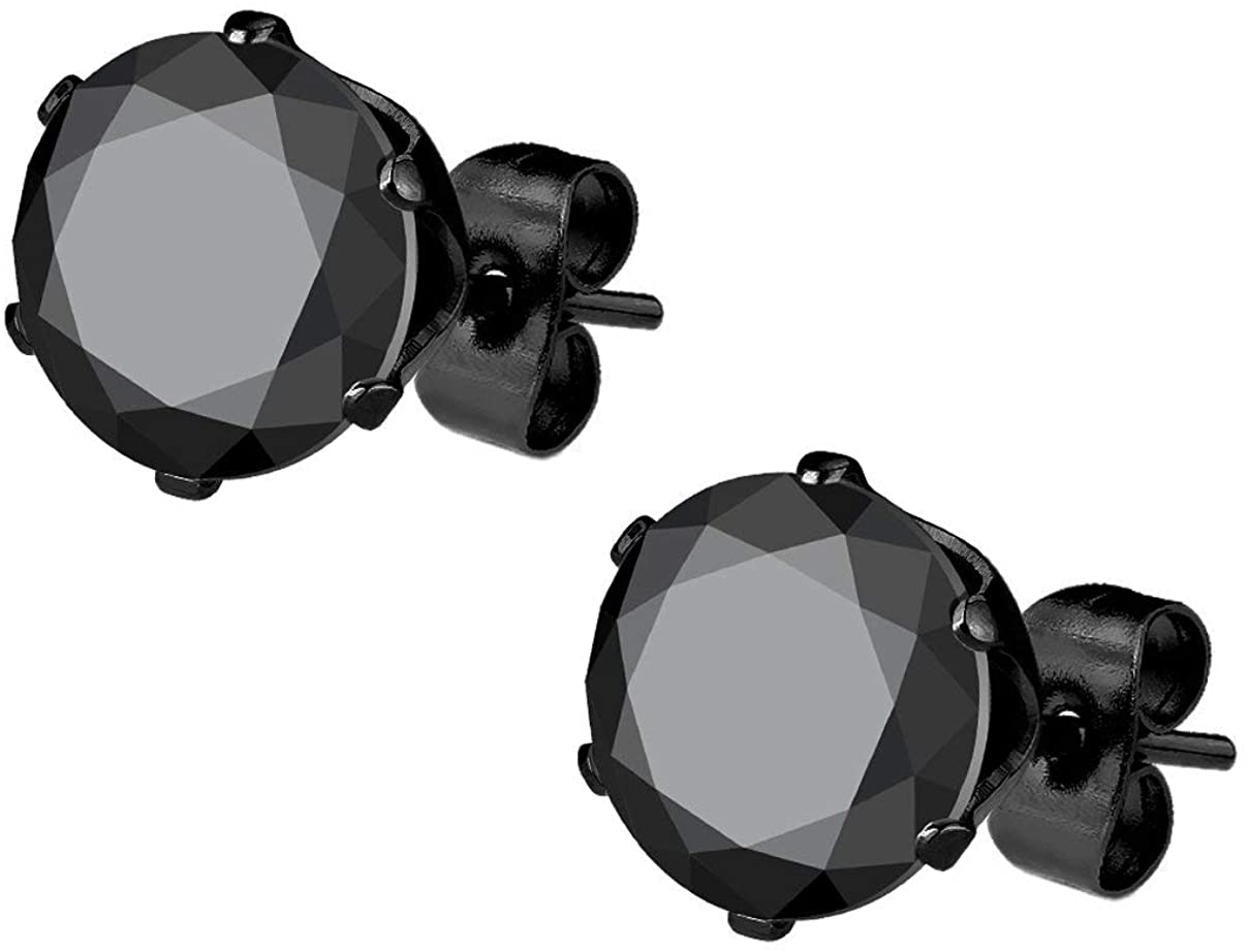 Stainless Steel Black IP Plated CZ Simulated Diamond Stud Earrings for Men