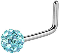 Forbidden Body Jewelry 20g Surgical Steel 3mm Crystal Glam Ball Top L-Shaped Nose Stud (Choose Color)