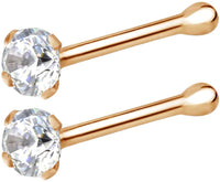 Forbidden Body Jewelry 22g 14k Gold CZ Simulated Diamond Micro Nose Stud, 1.25mm CZ Single