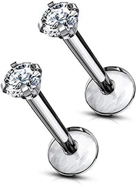 Forbidden Body Jewelry 16g Titanium Internally Threaded CZ Top Helix/Cartilage/Labret Piercing Stud