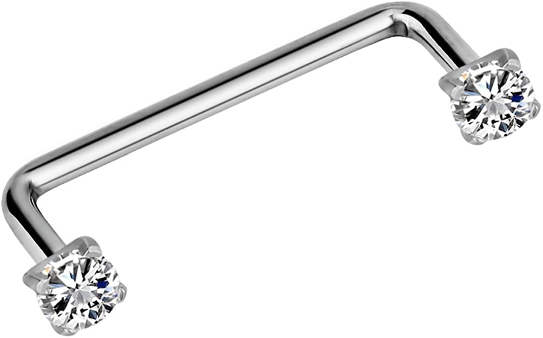 Forbidden Body Jewelry 14G 16mm-25mm Surgical Steel CZ Crystal Staple Surface Piercing Barbell