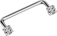 Forbidden Body Jewelry 14G 16mm-25mm Surgical Steel CZ Crystal Staple Surface Piercing Barbell