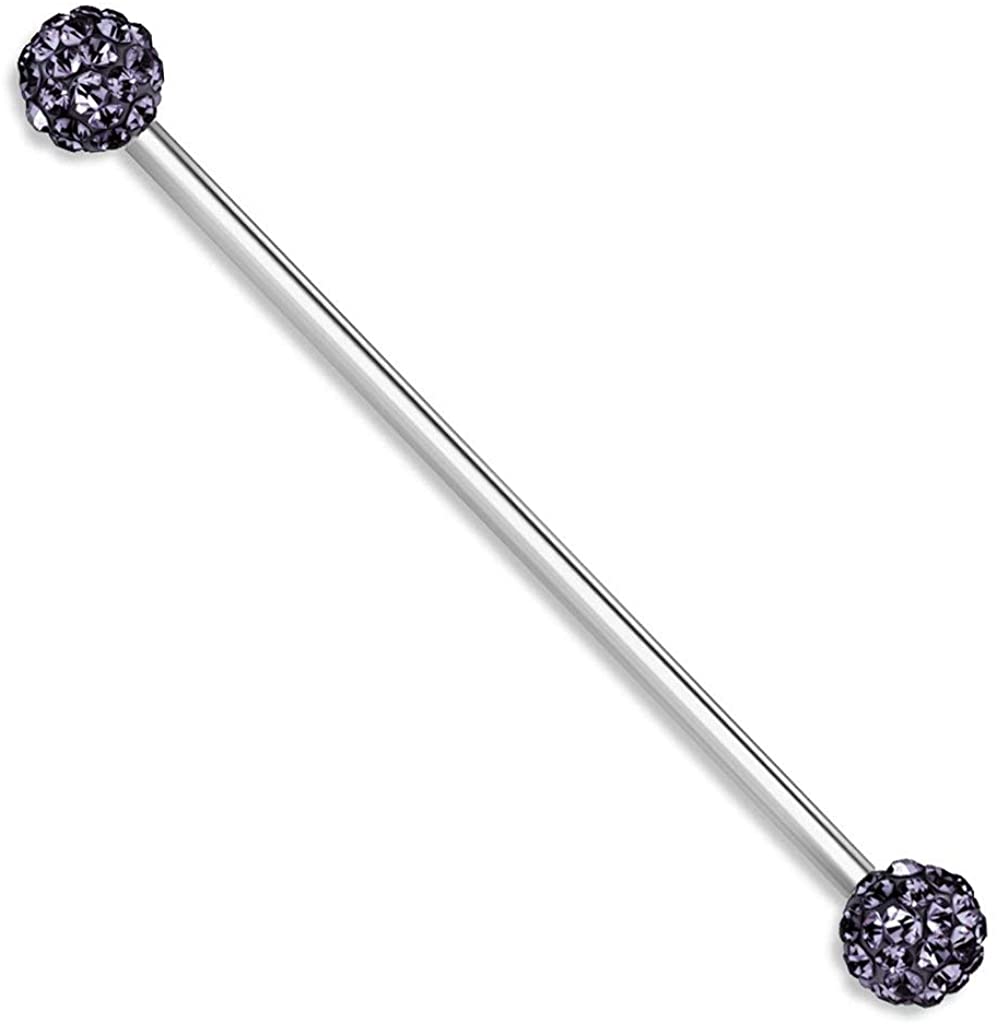 Forbidden Body Jewelry 14g 1.5 Inch (38mm) Surgical Steel Ferido Crystal Industrial Barbell (Choose Color)