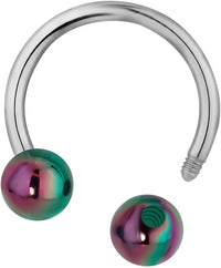 Forbidden Body Jewelry 16g 10mm Surgical Steel Horseshoe Piercing Ring with 4mm Rainbow Acrylic Balls