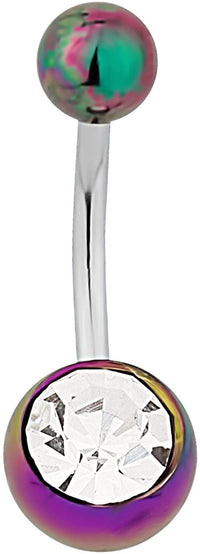 Surgical Steel Metallic Rainbow Jeweled Acrylic Belly Button Ring