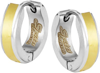 Yellow Gold Plated Center Strip Stainless Steel Hoop Earrings for Men