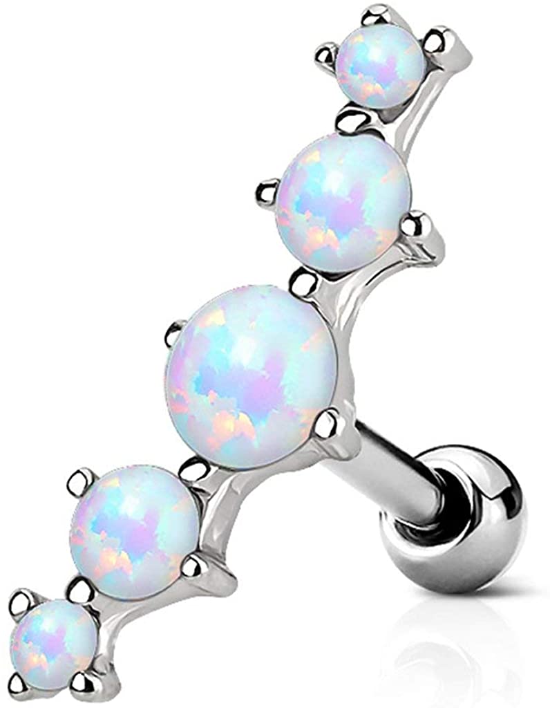 Forbidden Body Jewelry 16g Synthetic Opal Stone Curved Surgical Steel Cartilage/Helix Earring