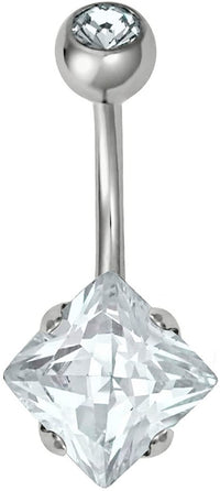 Forbidden Body Jewelry Surgical Steel Prong Set Square CZ Crystal Belly Button Ring