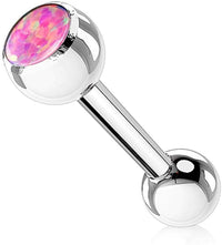 Forbidden Body Jewelry 14g 16mm Surgical Steel Tongue Piercing Barbell with 6mm Opalite Ball Top