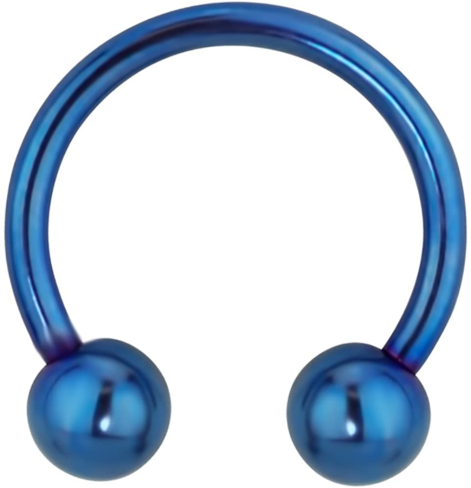 Forbidden Body Jewelry 14g 12mm Surgical Steel Blue IP Plated Horseshoe Ball Ring, 5mm Balls