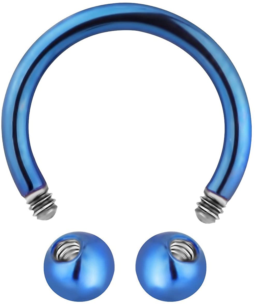 Forbidden Body Jewelry 14g 10mm 316L Surgical Steel IP Plated Blue Horseshoe Ring with 4 mm Balls