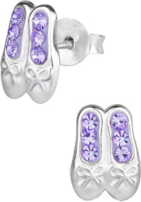 Hypoallergenic Sterling Silver Ballet Dancer Earrings for Kids (Hoop Slippers)