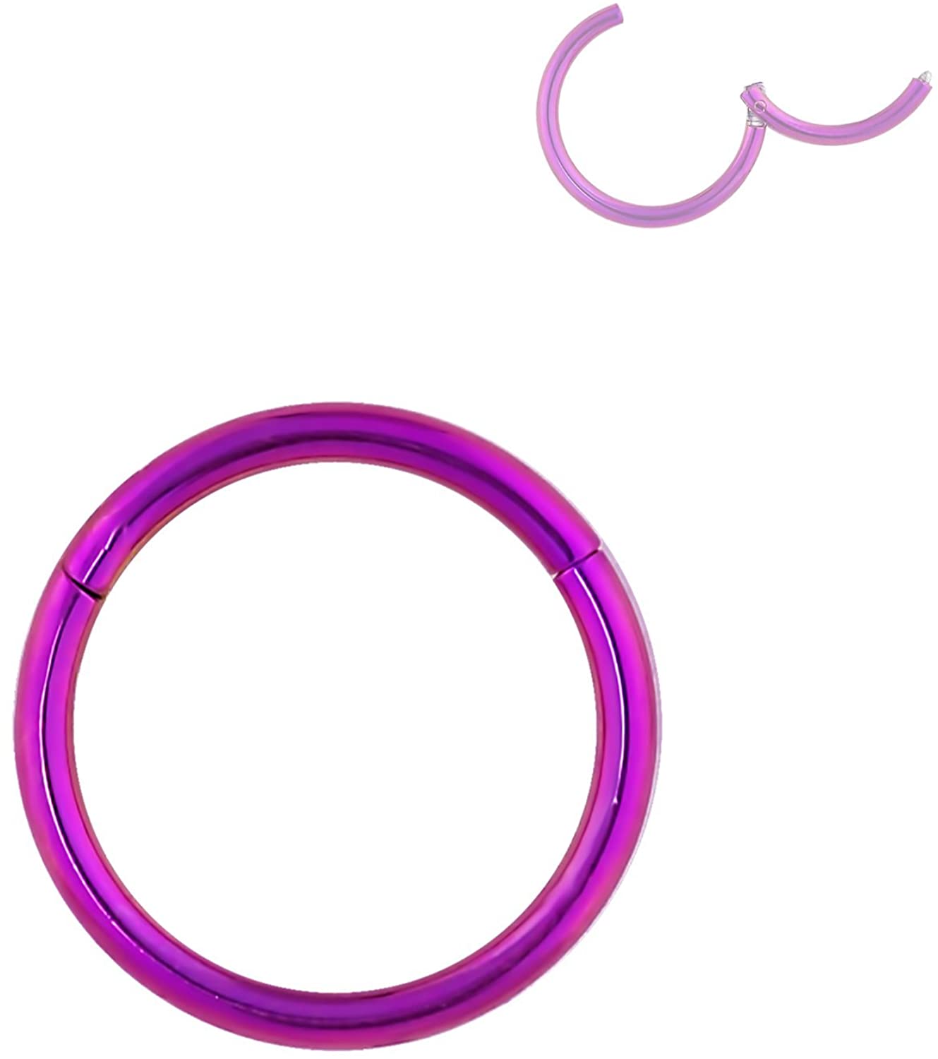 Forbidden Body Jewelry 16G 8-10mm Surgical Steel Hinged Easy Use Seamless Hoop Body Piercing Ring (Purple/Blue/Green)