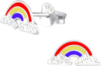 Hypoallergenic Sterling Silver Colorful Glitter Rainbow Stud Earrings for Little Girls (Nickel Free)