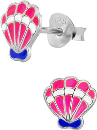 Hypoallergenic Sterling Silver Pink Seashell Stud Earrings for Kids (Nickel Free)