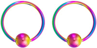 Pair 10g-20g Black/Rainbow Surgical Steel Captive Bead Body Piercing Hoops (Select Color/Gauge/Diameter)