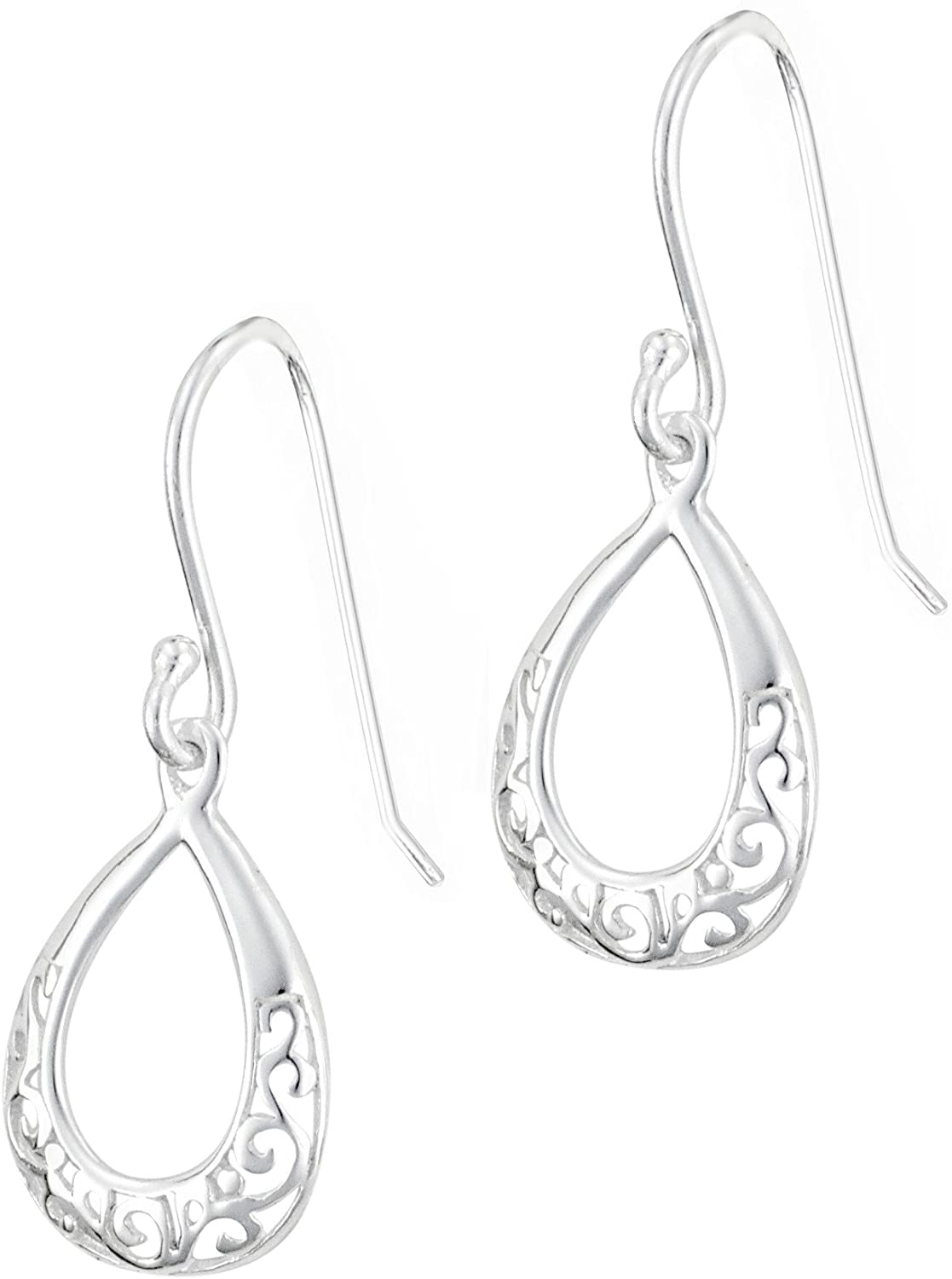 .925 Sterling Silver Hypoallergenic French Wire Drop Oval Filigree Dangle Earrings for Women