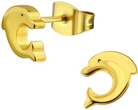 14k Yellow Gold Plated Surgical Steel Dolphin Stud Earrings for Little Girls (Nickel Free)