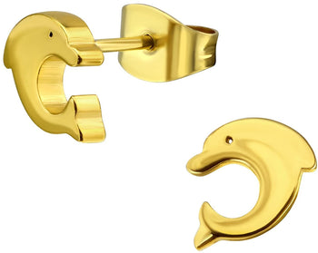 14k Yellow Gold Plated Surgical Steel Dolphin Stud Earrings for Little Girls (Nickel Free)